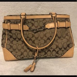 Brown Coach Bag with Peach Accents